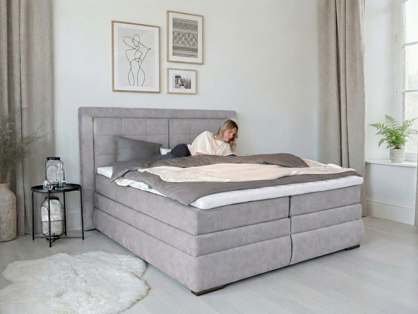 OTTO home Boxspringbett MIVVA mit Bettkasten, mit Taschenfederkernmatratze H3, H3/H4 mix, H4 (mit hochwertigem Luxus-Microfaser-Stoff, wahlweise mit LED-Leuchte – Bild 3 von 5