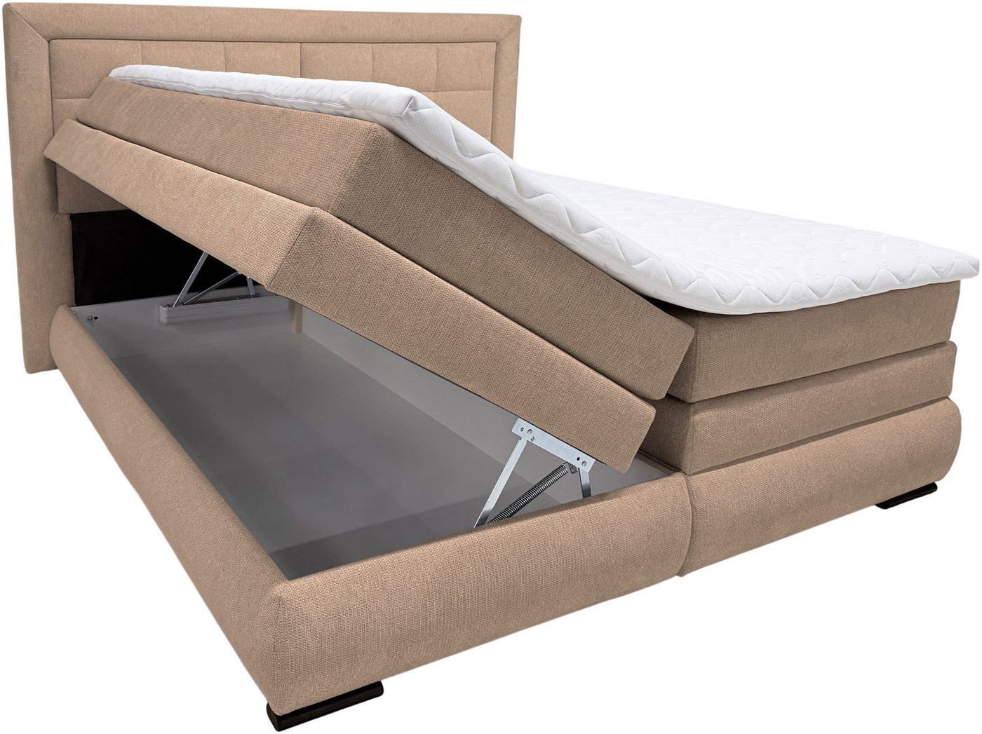 OTTO home Boxspringbett MIVVA mit Bettkasten, mit Taschenfederkernmatratze H3, H3/H4 mix, H4 (mit hochwertigem Strukturstoff, wahlweise mit LED-Leuchten), mit K – Bild 2 von 5