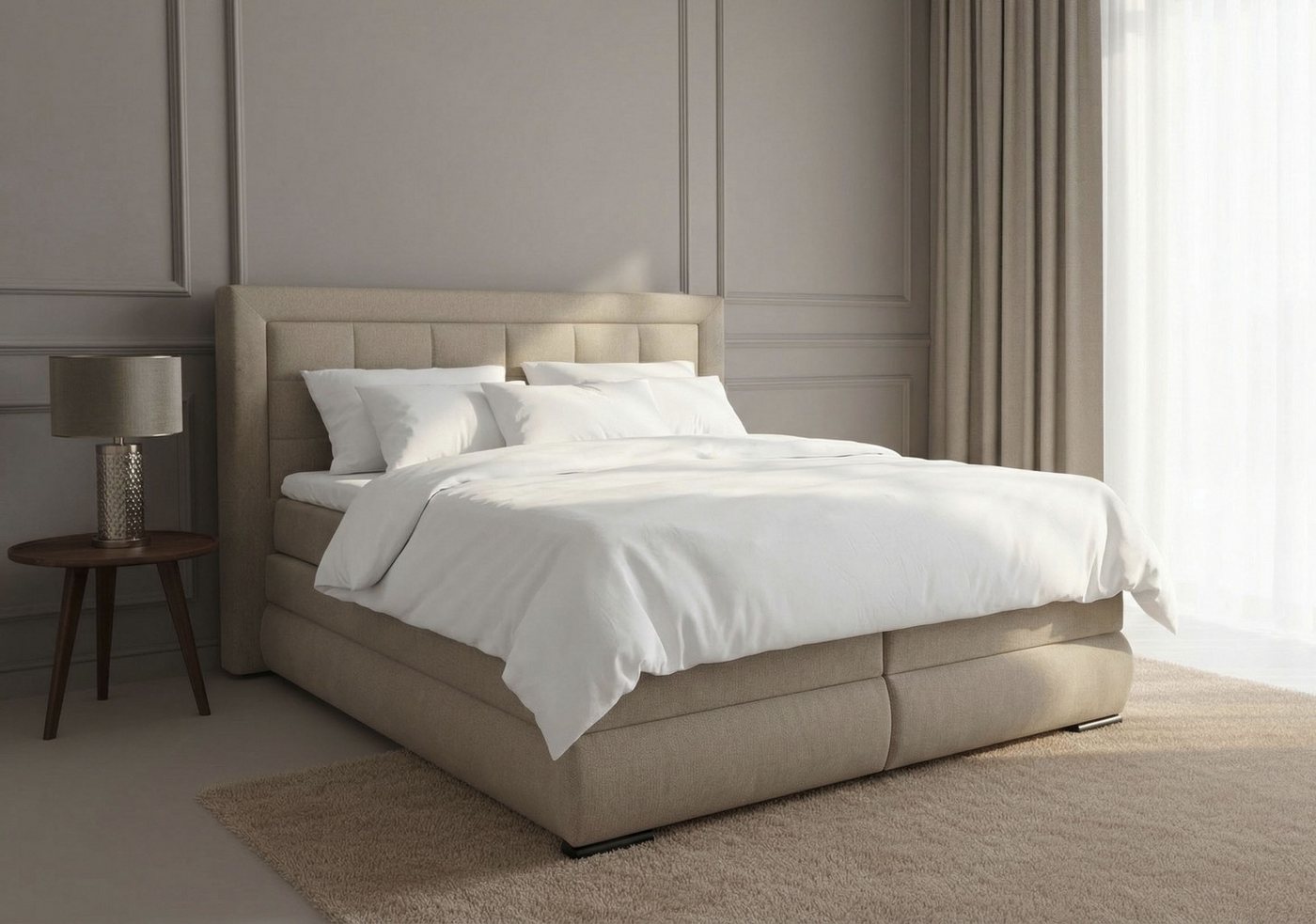 OTTO home Boxspringbett MIVVA mit Bettkasten, mit Taschenfederkernmatratze H3, H3/H4 mix, H4 (mit hochwertigem Strukturstoff, wahlweise mit LED-Leuchten), mit K – Bild 4 von 5