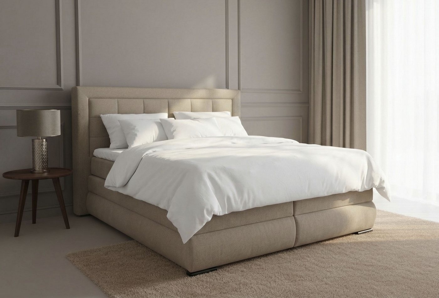 OTTO home Boxspringbett MIVVA mit Bettkasten, mit Taschenfederkernmatratze H3, H3/H4 mix, H4 (mit hochwertigem Strukturstoff, wahlweise mit LED-Leuchten), mit K – Bild 4 von 5