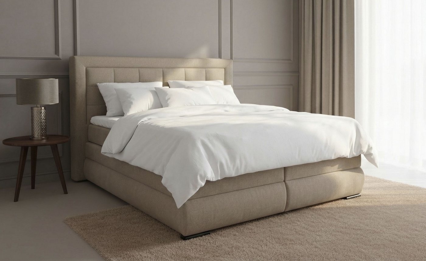 OTTO home Boxspringbett MIVVA mit Bettkasten, mit Taschenfederkernmatratze H3, H3/H4 mix, H4 (mit hochwertigem Strukturstoff, wahlweise mit LED-Leuchten), mit K – Bild 4 von 5