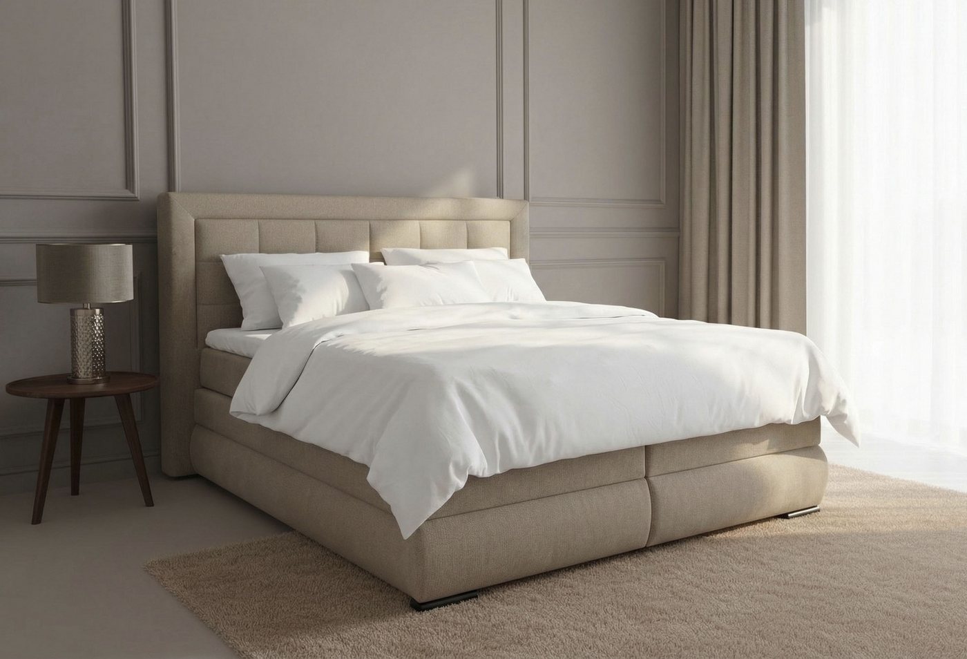 OTTO home Boxspringbett MIVVA mit Bettkasten, mit Taschenfederkernmatratze H3, H3/H4 mix, H4 (mit hochwertigem Strukturstoff, wahlweise mit LED-Leuchten), mit K – Bild 4 von 5