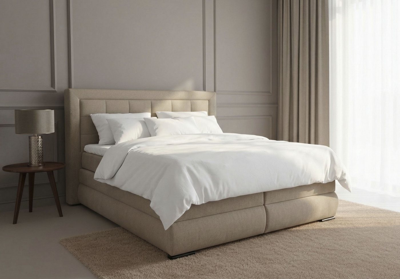 OTTO home Boxspringbett MIVVA mit Bettkasten, mit Taschenfederkernmatratze H3, H3/H4 mix, H4 (mit hochwertigem Strukturstoff, wahlweise mit LED-Leuchten), mit K – Bild 4 von 5
