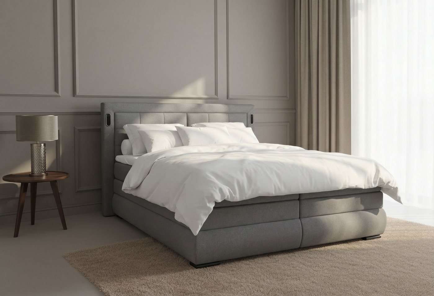 OTTO home Boxspringbett MIVVA mit Bettkasten, mit Taschenfederkernmatratze H3, H3/H4 mix, H4 (mit hochwertigem Strukturstoff, wahlweise mit LED-Leuchten), mit K – Bild 4 von 5