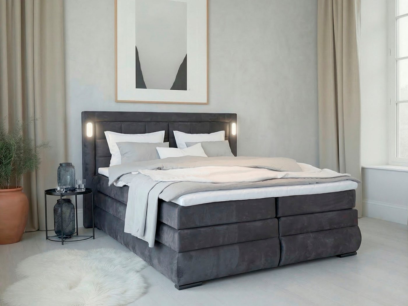 OTTO home Boxspringbett MIVVA mit Bettkasten, mit Taschenfederkernmatratze H3, H3/H4 mix, H4 (mit hochwertigem Luxus-Microfaser-Stoff, wahlweise mit LED-Leuchte – Bild 5 von 5