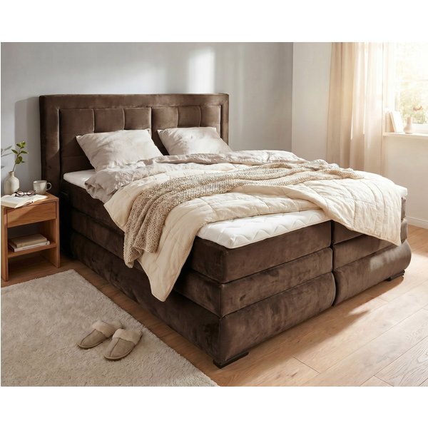 OTTO home Boxspringbett MIVVA mit Bettkasten, mit Taschenfederkernmatratze H3, H3/H4 mix, H4 (mit hochwertigem Luxus-Microfaser-Stoff, wahlweise mit LED-Leuchte