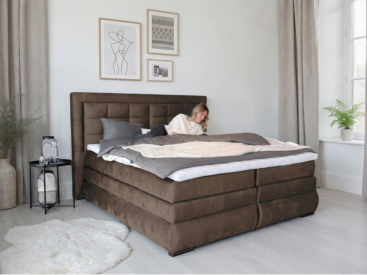 OTTO home Boxspringbett MIVVA mit Bettkasten, mit Taschenfederkernmatratze H3, H3/H4 mix, H4 (mit hochwertigem Luxus-Microfaser-Stoff, wahlweise mit LED-Leuchte – Bild 4 von 5