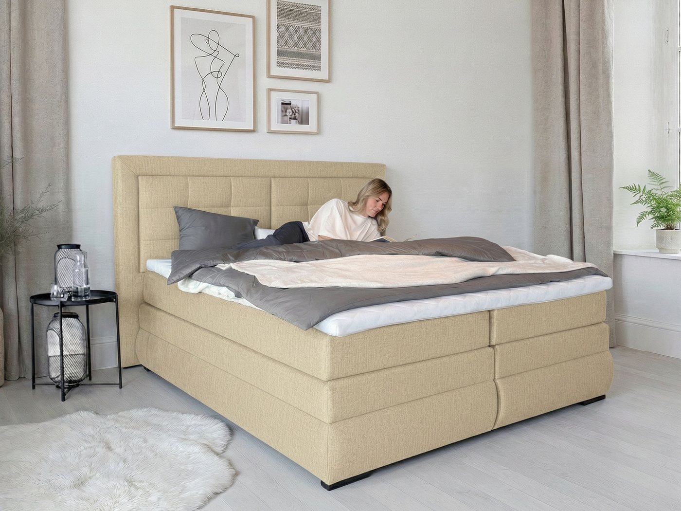 OTTO home Boxspringbett MIVVA mit Bettkasten, mit Taschenfederkernmatratze H3, H3/H4 mix, H4 (mit hochwertigem Luxus-Microfaser-Stoff, wahlweise mit LED-Leuchte – Bild 3 von 5