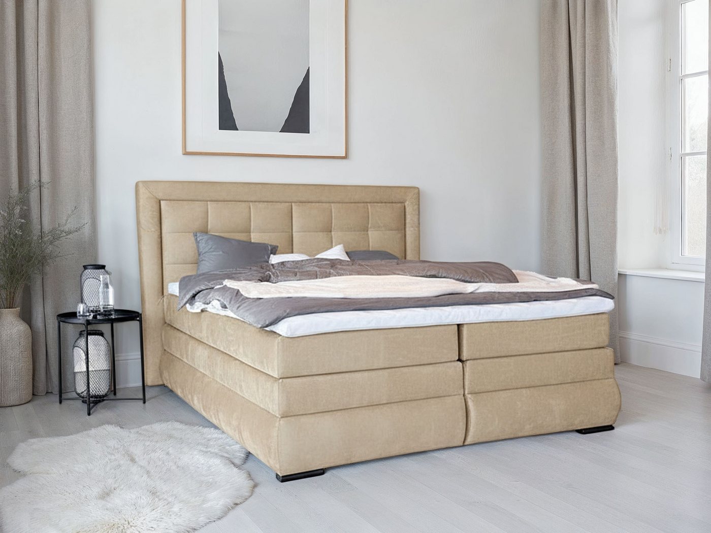 OTTO home Boxspringbett MIVVA mit Bettkasten, mit Taschenfederkernmatratze H3, H3/H4 mix, H4 (mit hochwertigem Luxus-Microfaser-Stoff, wahlweise mit LED-Leuchte – Bild 4 von 5