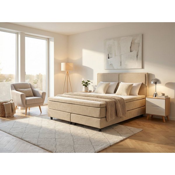 OTTO home Boxspringbett VIVIANNE, Polsterbett mit 7-Zonen-Taschenfederkernmatratze H3, inkl. 7 cm Komfortschaum-Topper, Chenille-Bezug, 140- oder 180x200 cm