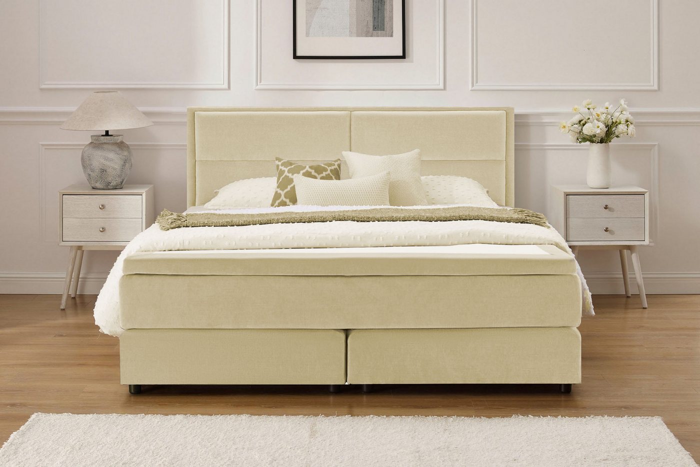 OTTO home Boxspringbett VIVIANNE, Polsterbett mit 7-Zonen-Taschenfederkernmatratze H3, inkl. 7 cm Komfortschaum-Topper, Chenille-Bezug, 140- oder 180x200 cm – Bild 5 von 5