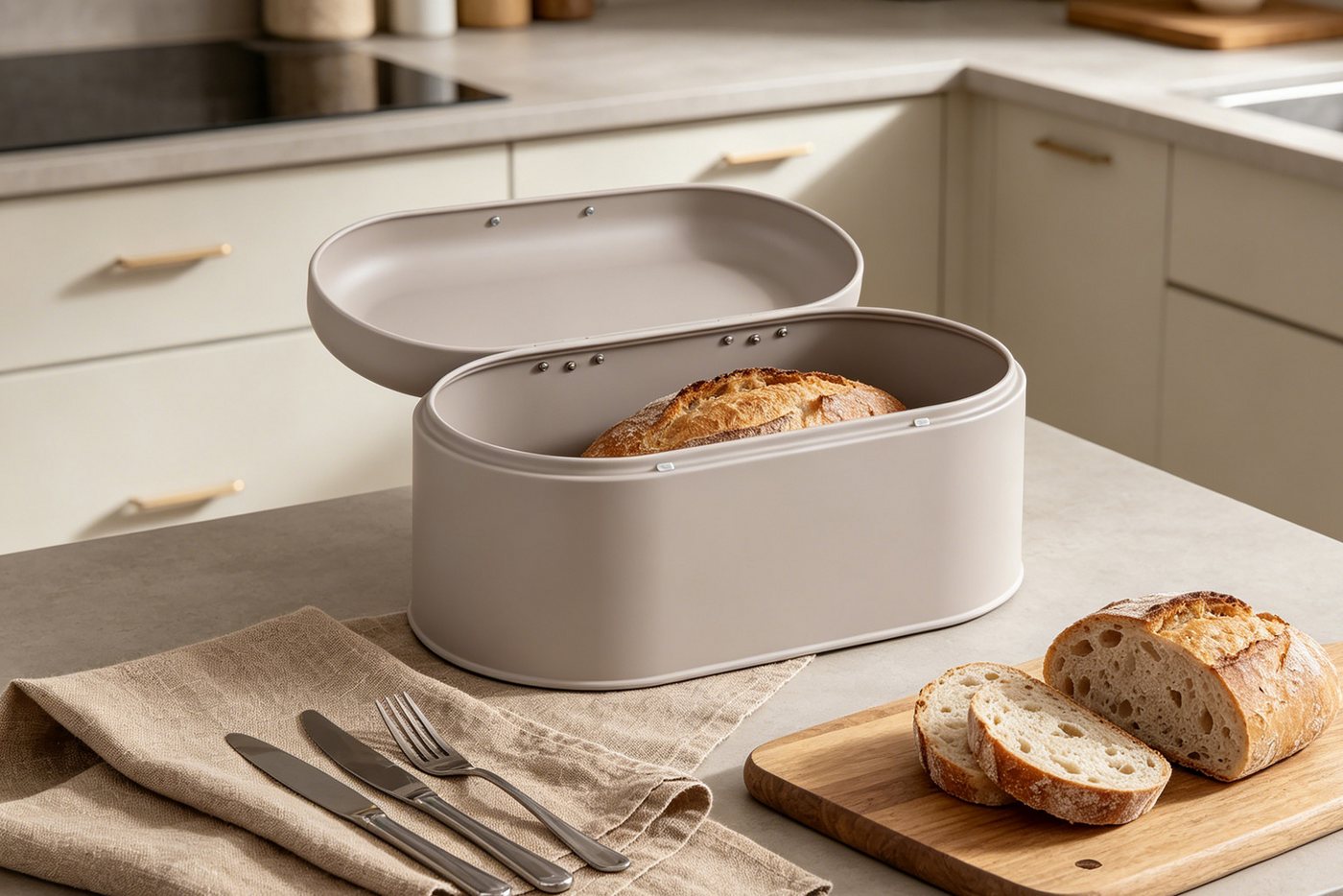 OTTO home Brotkasten Mallua, mit integrierten Lüftungslöchern auf der Rückseite, Edelstahl, (1-tlg), Lebensmittelaufbewahrungsbehälter, Brotbox mit Deckel, Höhe – Bild 4 von 5