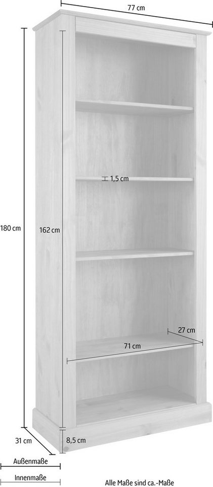 OTTO home Bücherregal Liotta, mit 4 verstellbare Einlegeböden, aus massivem Kiefernholz – Bild 5 von 5