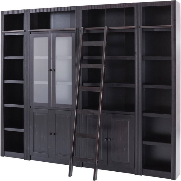 OTTO home Bücherwand Bergen Bücherregal mit 1 Vitrine, offene und geschlossene Fächer, massives Kiefernholz, natürlichen Maserung, Knopfgriffe, Breite 255 cm