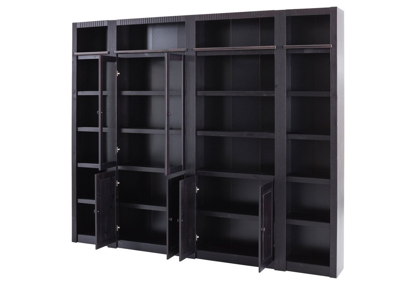 OTTO home Bücherwand Bergen Bücherregal mit 1 Vitrine, offene und geschlossene Fächer, massives Kiefernholz, natürlichen Maserung, Knopfgriffe, Breite 255 cm – Bild 4 von 5
