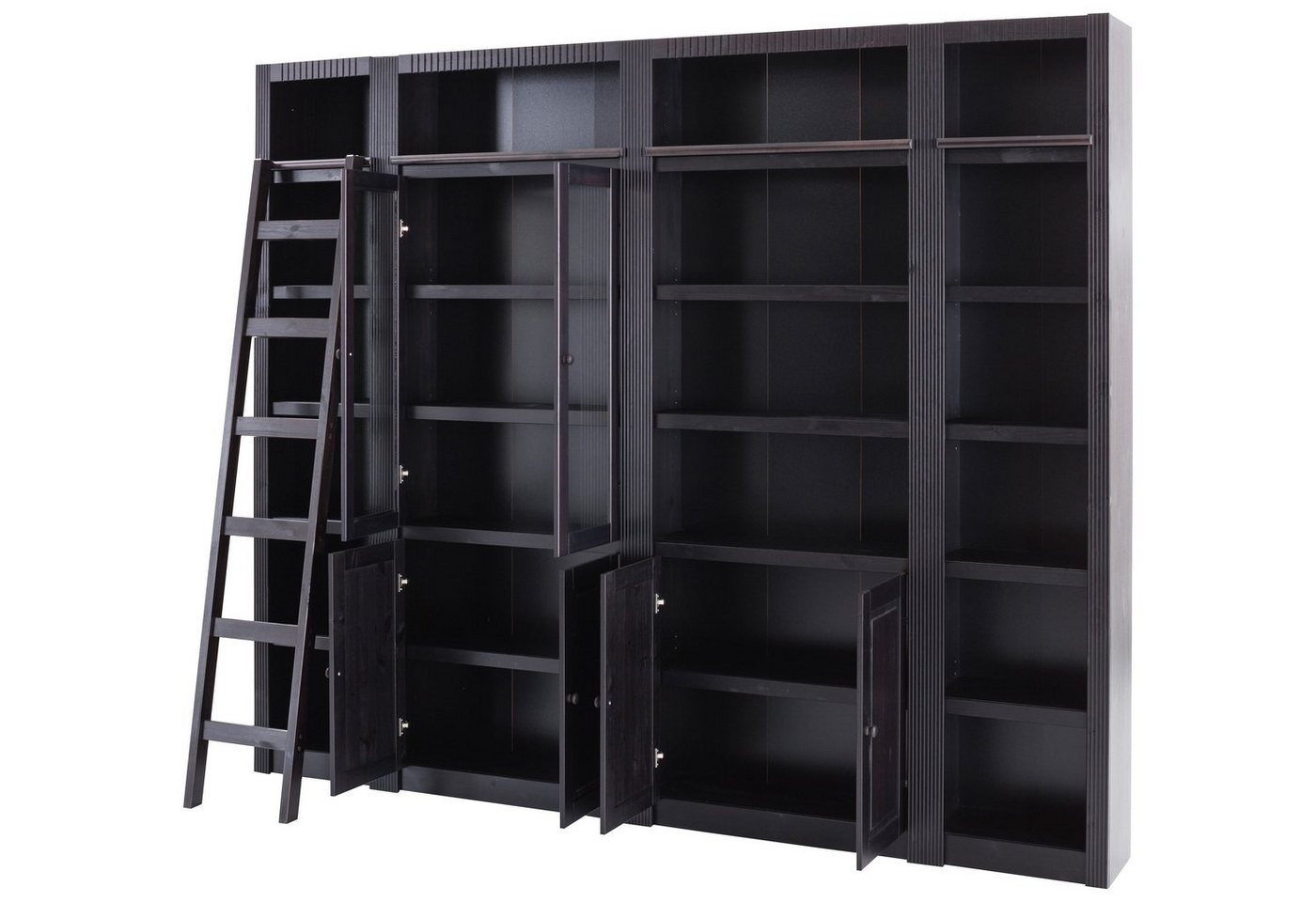 OTTO home Bücherwand Bergen Bücherregal mit 1 Vitrine, offene und geschlossene Fächer, massives Kiefernholz, natürlichen Maserung, Knopfgriffe, Breite 255 cm – Bild 5 von 5