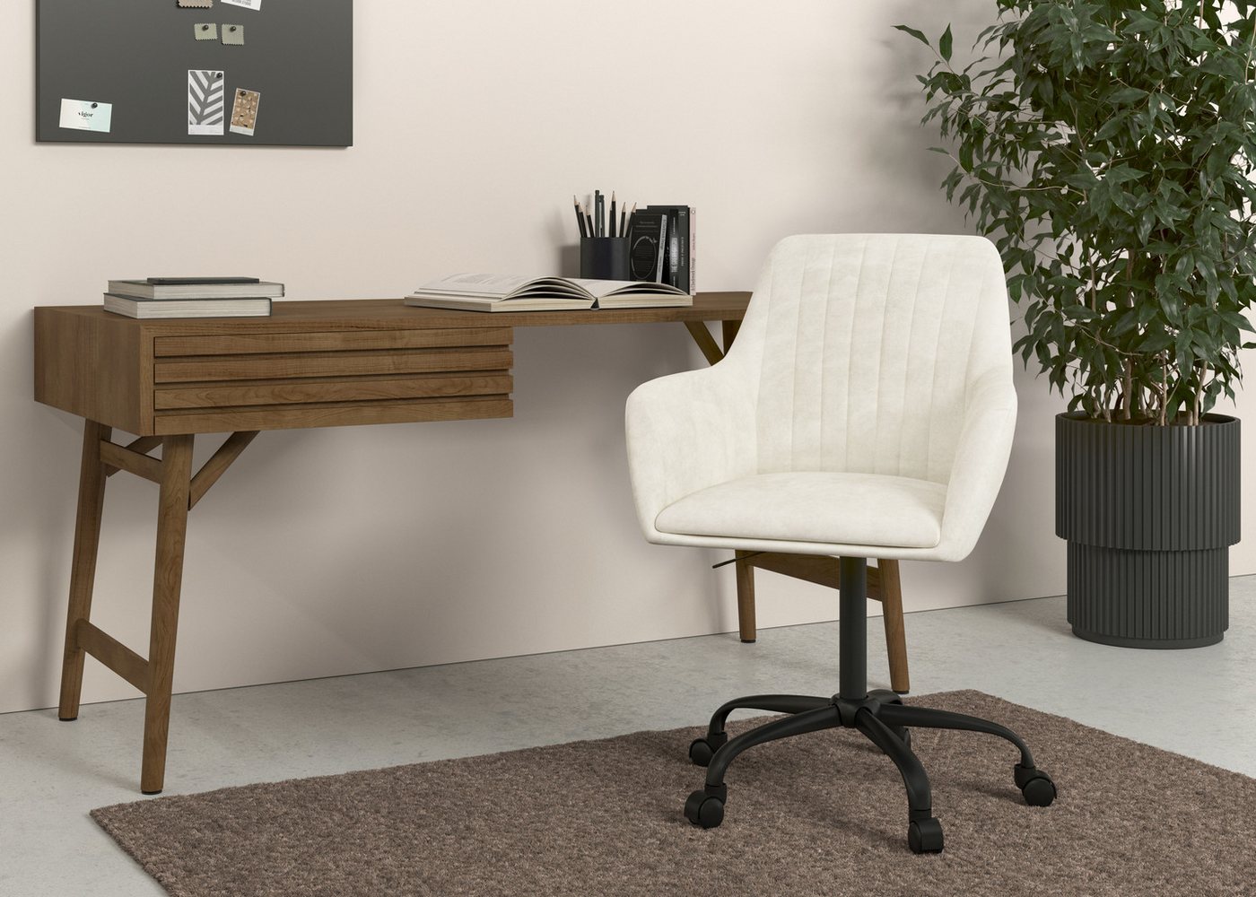 OTTO home Bürostuhl Perry2, eleganter Samtstuhl, schwarzes Drehkreuz,Polsterung in Längsnaht-Optik – Bild 2 von 5
