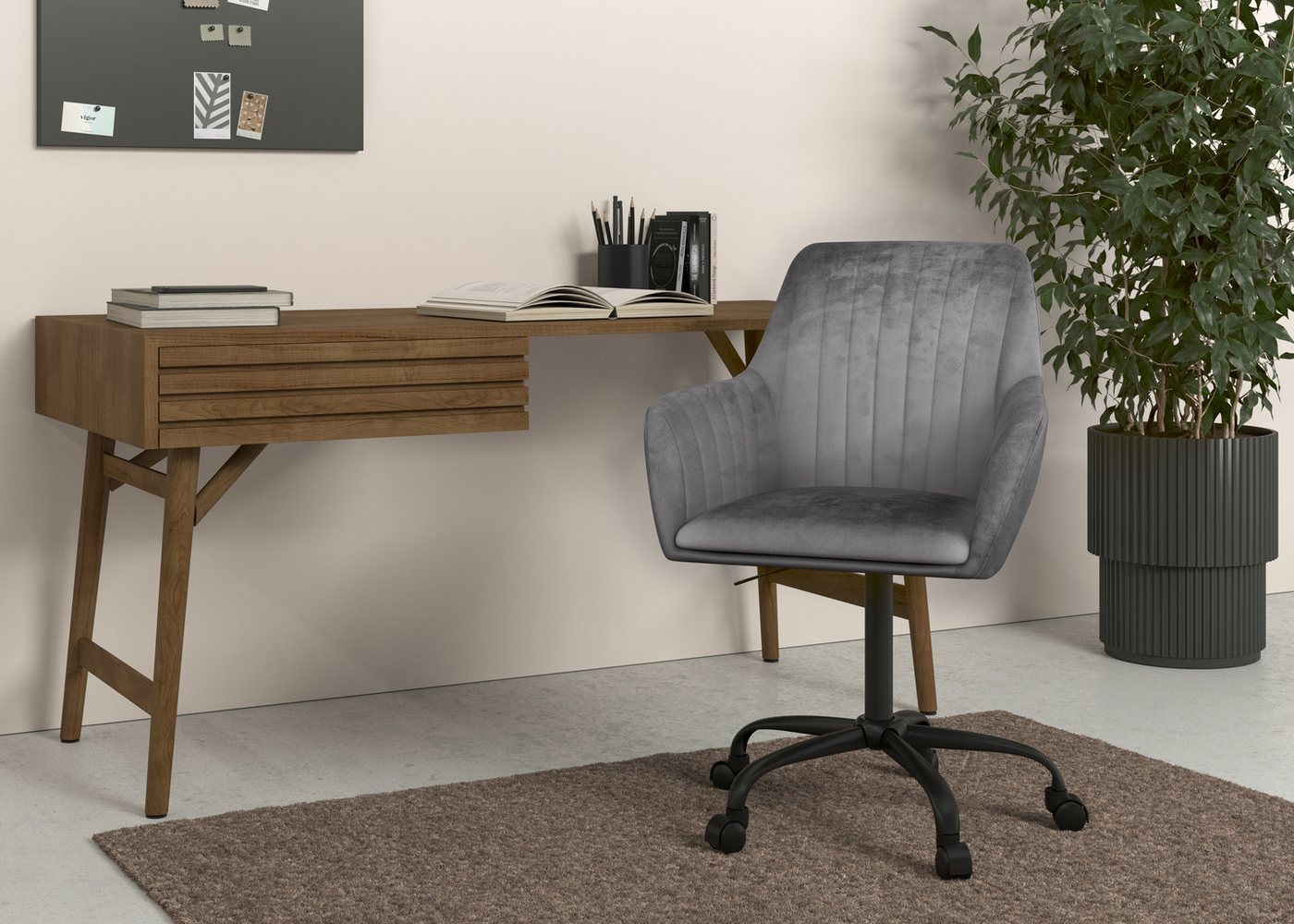 OTTO home Bürostuhl Perry2, eleganter Samtstuhl, schwarzes Drehkreuz,Polsterung in Längsnaht-Optik – Bild 2 von 5