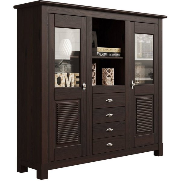 OTTO home Buffet Rauna Highboard, massive Kiefer, Türen mit Glaseinsätzen, B/H 146/134 cm