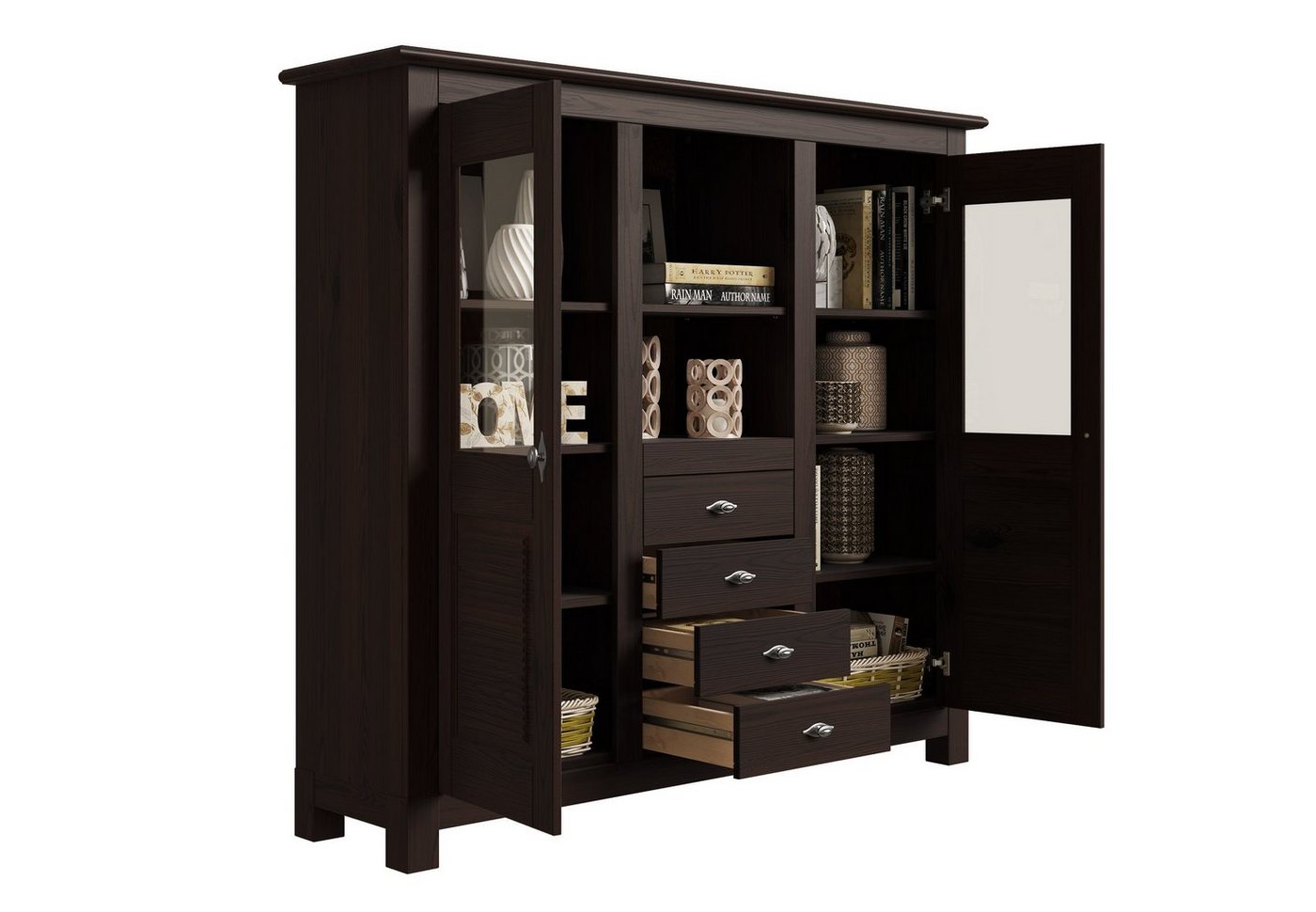 OTTO home Buffet Rauna Highboard, massive Kiefer, Türen mit Glaseinsätzen, B/H 146/134 cm – Bild 5 von 5