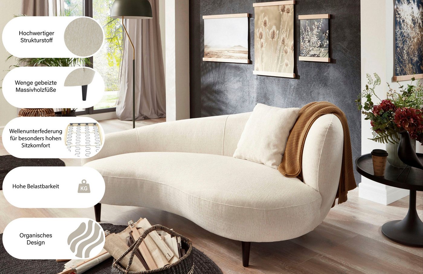 OTTO home Chaiselongue Olivia, Nierenform-Sofa mit Zierkissen im Originalbezug – Bild 3 von 5