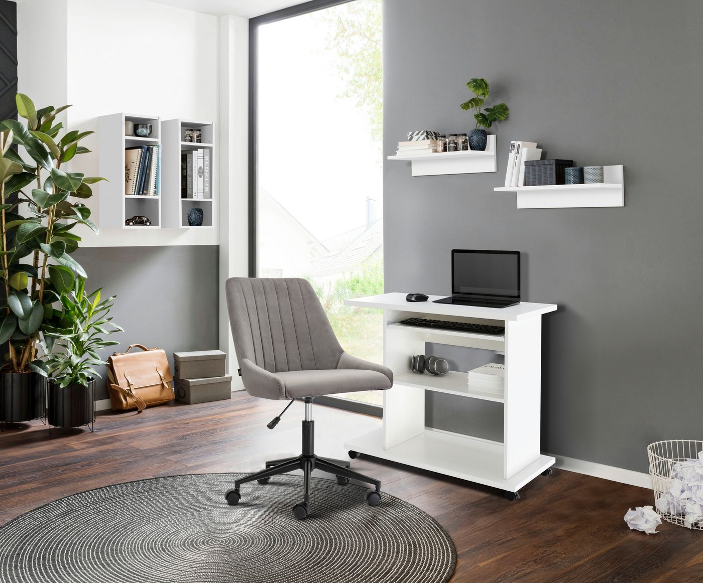 OTTO home Computertisch LOKVE, Laptoptisch, Schreibtisch, rollbar, Tastaturauszug, Towerfach, Druckerfach, Höhe 75 cm – Bild 2 von 5