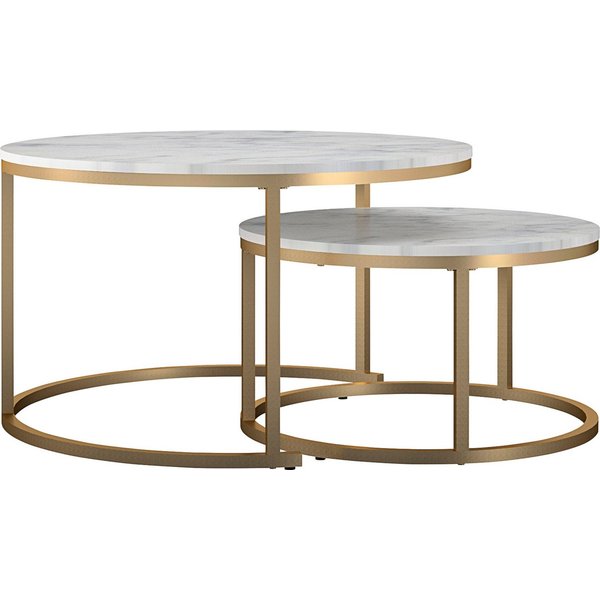 OTTO home Couchtisch Amelia (Set, 2-St), 2 tlg., Tischplatte MDF Keramik-Optik, bronzefarbenes Metallgestell