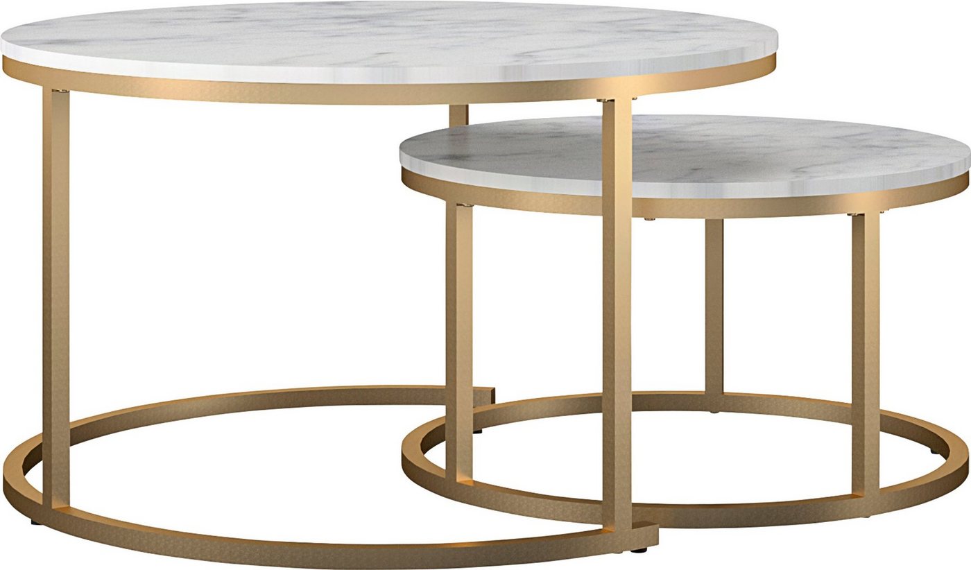 OTTO home Couchtisch Amelia (Set, 2-St), 2 tlg., Tischplatte MDF Keramik-Optik, bronzefarbenes Metallgestell – Bild 2 von 5
