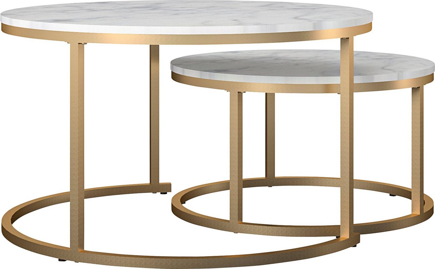 OTTO home Couchtisch Amelia (Set, 2-St), 2 tlg., Tischplatte MDF Keramik-Optik, bronzefarbenes Metallgestell – Bild 3 von 5