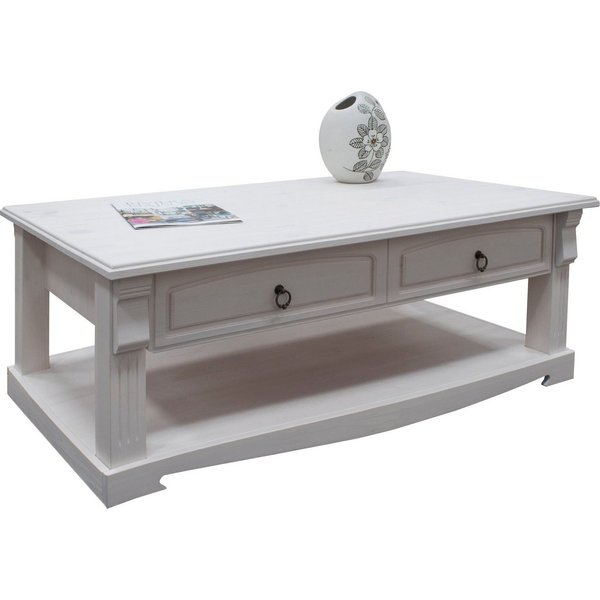 OTTO home Couchtisch Anna, Kaffeetisch mit Schublade, im Landhausstil (Gesamtmaße (B/T/H): ca. 120/65/43 cm), Massivholz, FSC®, mit dekorativen Fräsungen, Made 