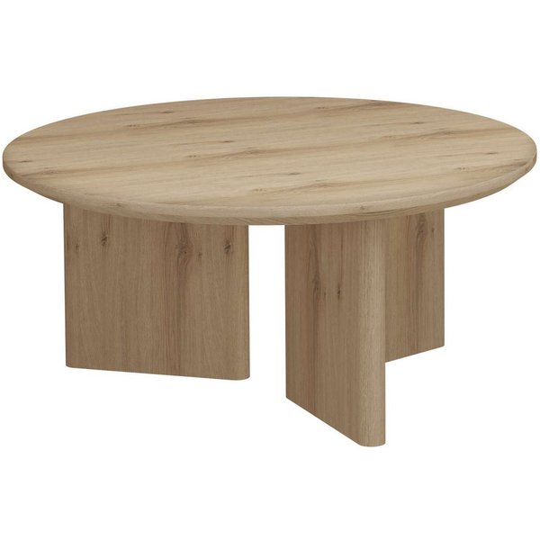OTTO home Couchtisch Cassian (1-St), warme Eichenoptik, außergewöhnliches Kreuzgestell, Ø 80 cm