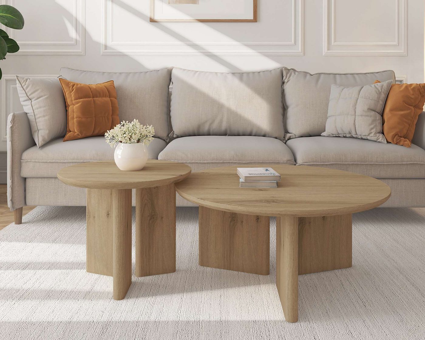 OTTO home Couchtisch Cassian (1-St), warme Eichenoptik, außergewöhnliches Kreuzgestell, Ø 80 cm – Bild 2 von 5