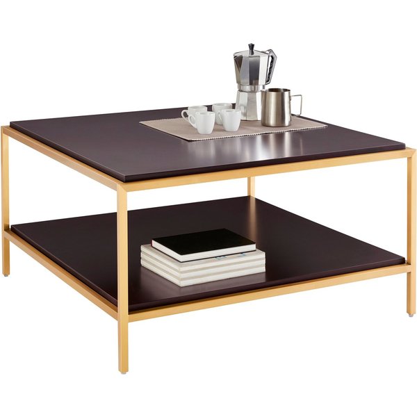 OTTO home Couchtisch Cherlen, mit zwei Ablageflächen und goldfarbenem Gestell, quadratisch