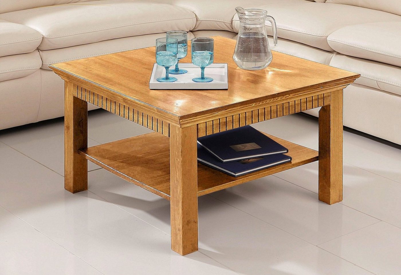 OTTO home Couchtisch Lisa, Tisch, Kaffeetisch, Beistelltisch, Kaffeetisch, massives Kiefernholz, FSC®, B/T/H: 76x76x45 cm – Bild 4 von 5