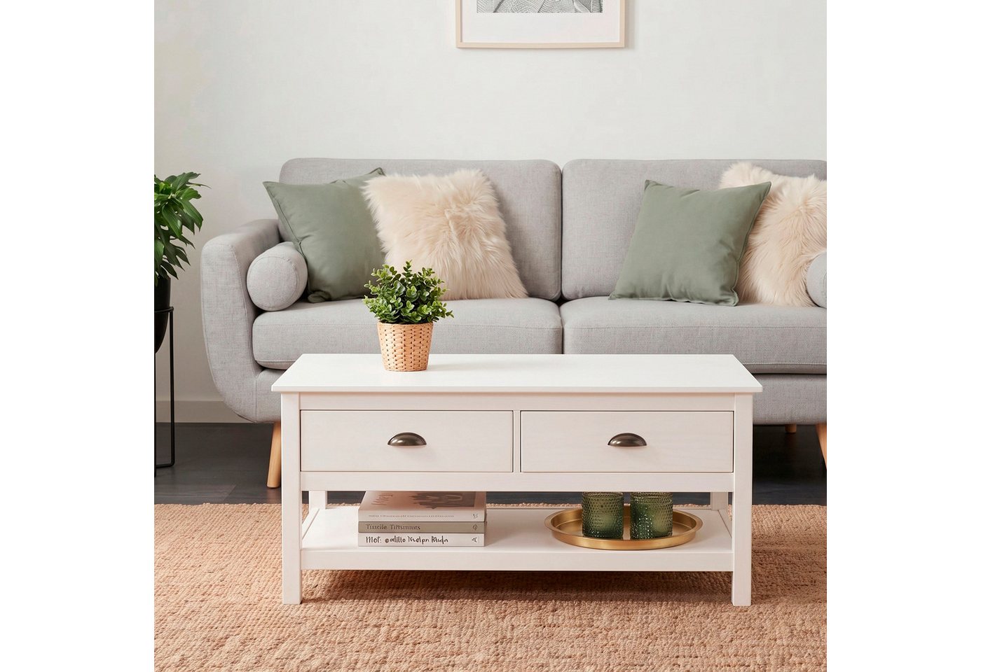 OTTO home Couchtisch Schröder, mit 2 Schubladen und 1 Einlegeboden, aus massivem Kiefernholz – Bild 2 von 5