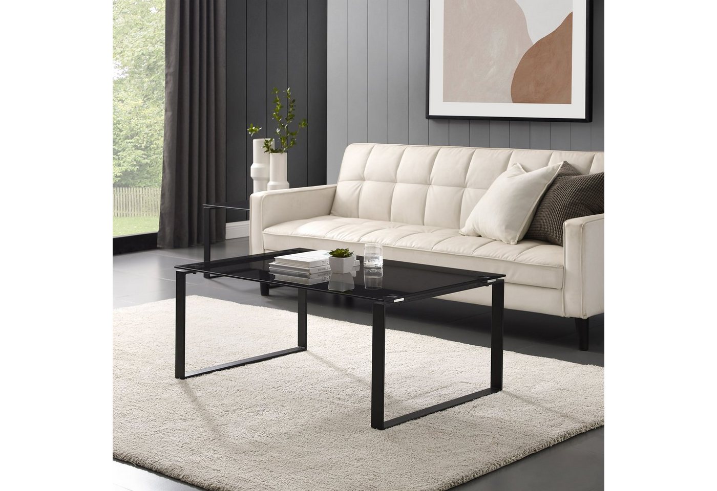 OTTO home Couchtisch Simsbury, Tischplatte aus gehärtetem Glas 0,8 cm, Gestell aus Metall, Höhe 45 cm – Bild 2 von 5