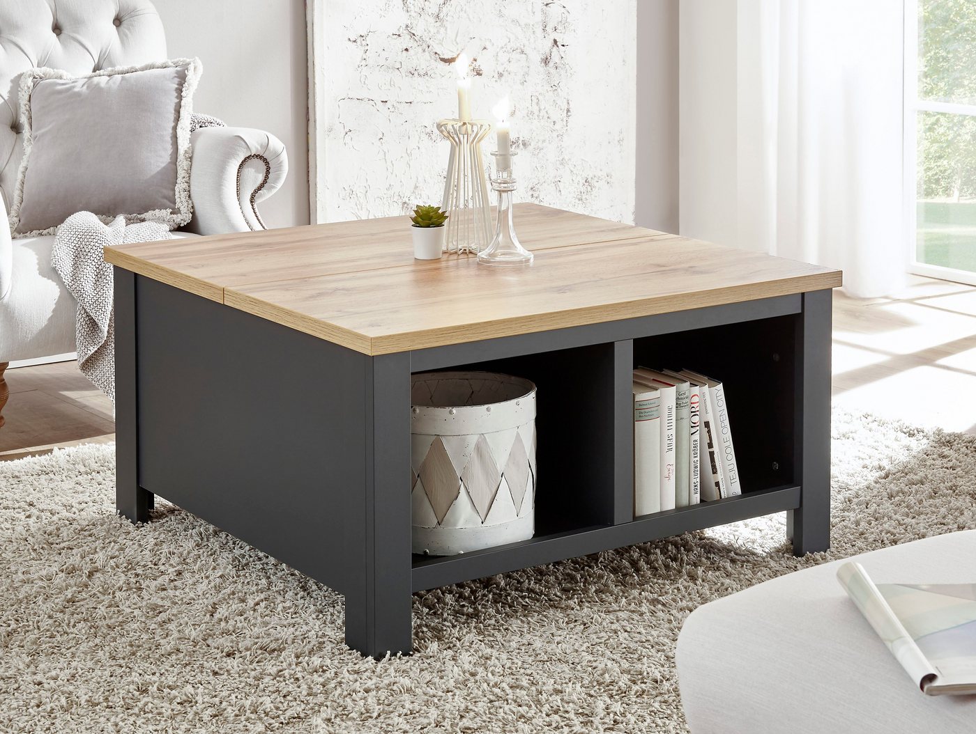 OTTO home Couchtisch Westminster, Beistelltisch, Wohnzimmertisch, Sofatisch, Tisch, Metallgriffe, ausreichend Stauraum, in 2 Farben erhältlich – Bild 2 von 5