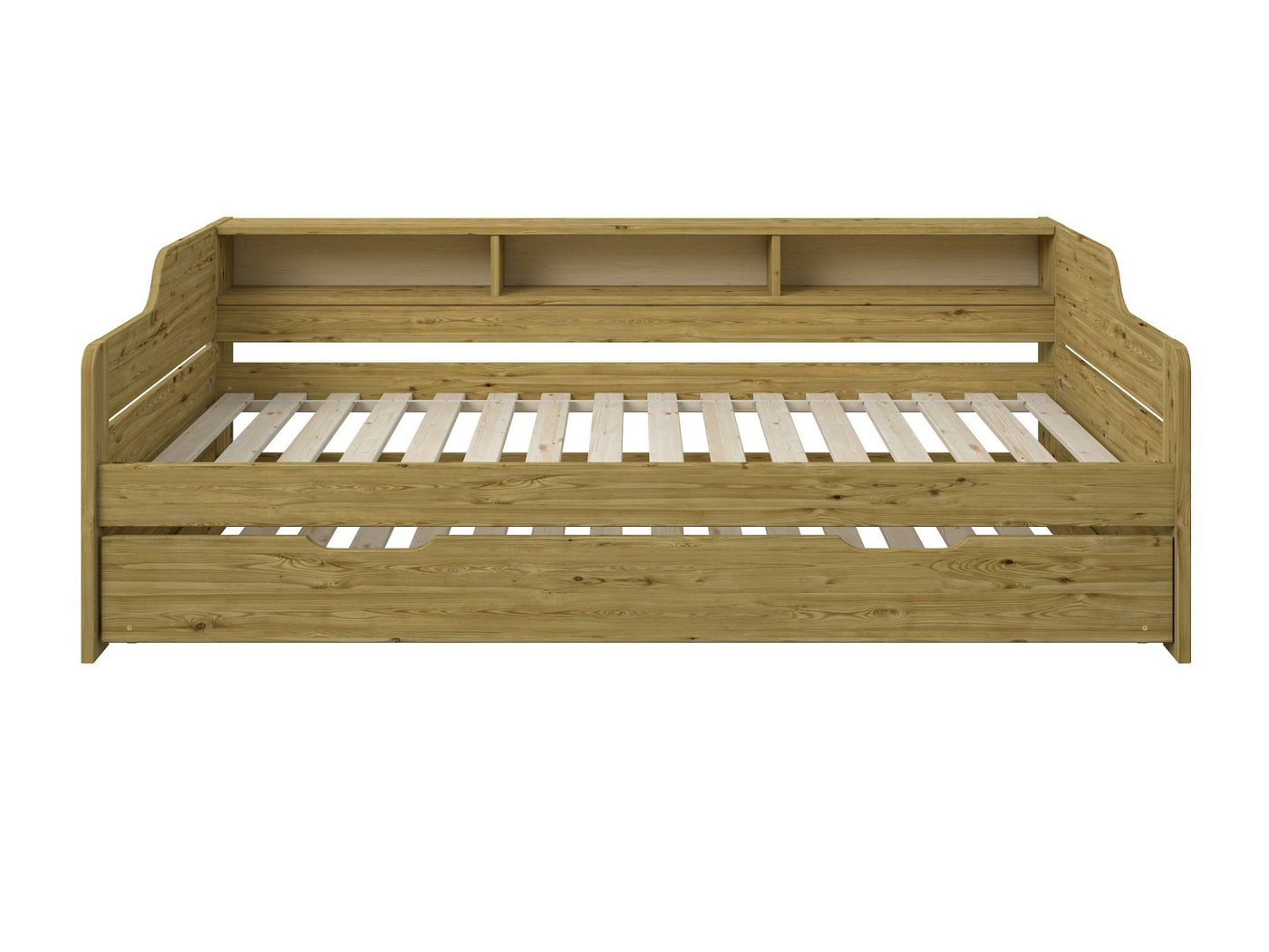 OTTO home Daybett "REETE1", Stauraum, Funktionsbett, Kinderbett, inklusive Schubkasten, mit Regalen, FSC® zertifiziertes Massivholz (Kiefer), Landhausstil – Bild 4 von 5