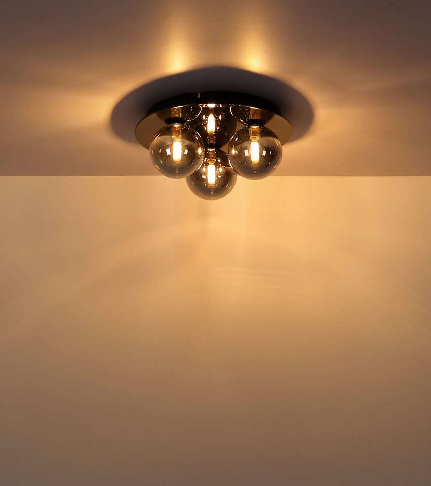 OTTO home Deckenleuchte Amellia, ohne Leuchtmittel, Glas Rauchfarben, Durchmesser 35cm, Höhe:15cm, Glaskugeln, Deckenlampe – Bild 2 von 4