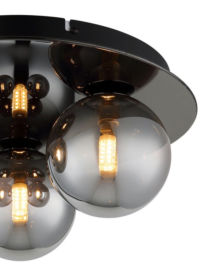 OTTO home Deckenleuchte Amellia, ohne Leuchtmittel, Glas Rauchfarben, Durchmesser 35cm, Höhe:15cm, Glaskugeln, Deckenlampe – Bild 4 von 4