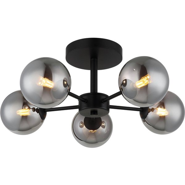 OTTO home Deckenleuchte Amellia, ohne Leuchtmittel, Metall schwarz-matt, Glas Rauchfarben, Ø 50cm, Glaskugeln, Deckenlampe