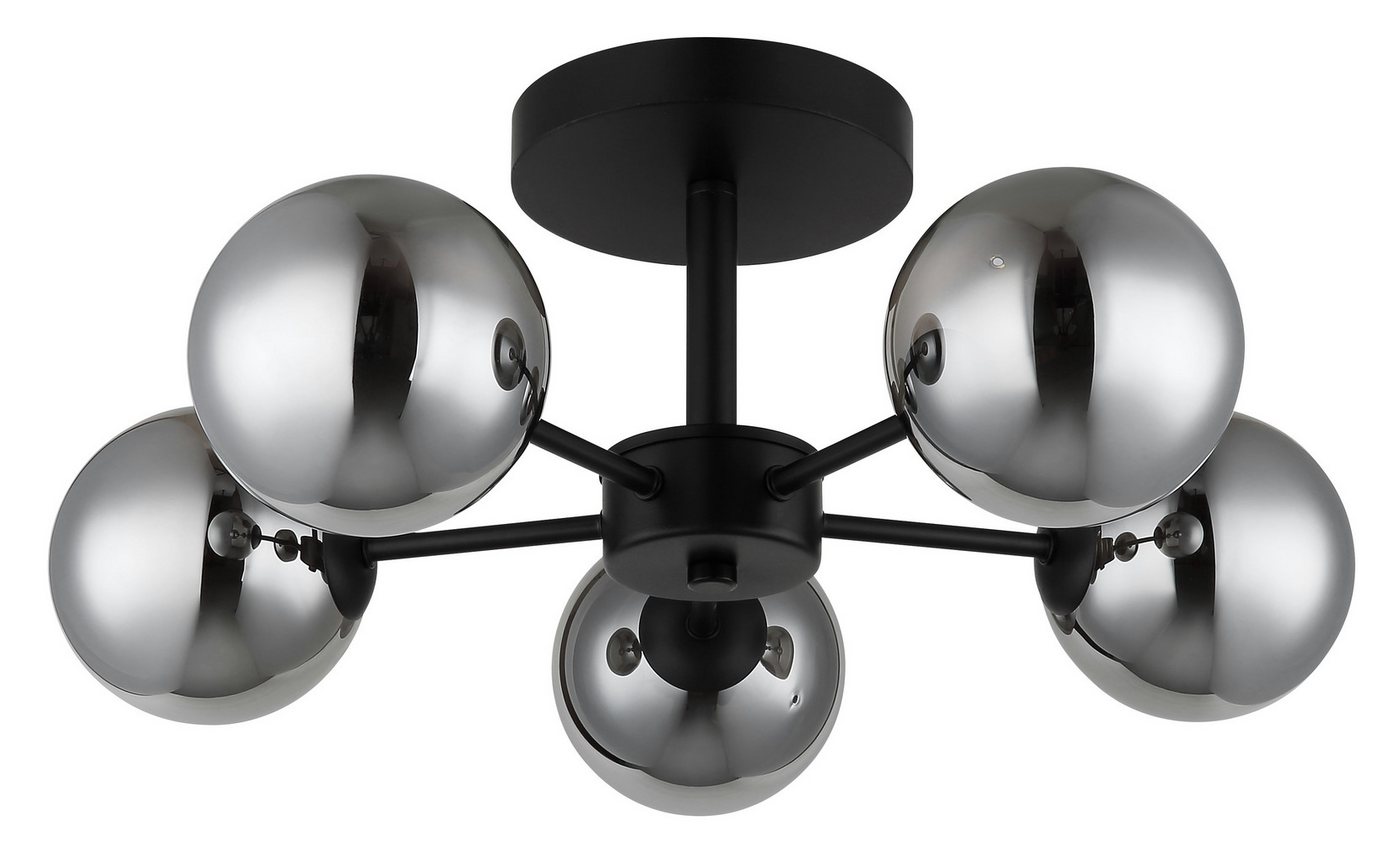 OTTO home Deckenleuchte Amellia, ohne Leuchtmittel, Metall schwarz-matt, Glas Rauchfarben, Ø 50cm, Glaskugeln, Deckenlampe – Bild 3 von 4