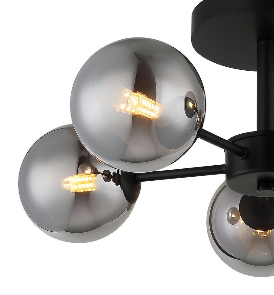 OTTO home Deckenleuchte Amellia, ohne Leuchtmittel, Metall schwarz-matt, Glas Rauchfarben, Ø 50cm, Glaskugeln, Deckenlampe – Bild 4 von 4