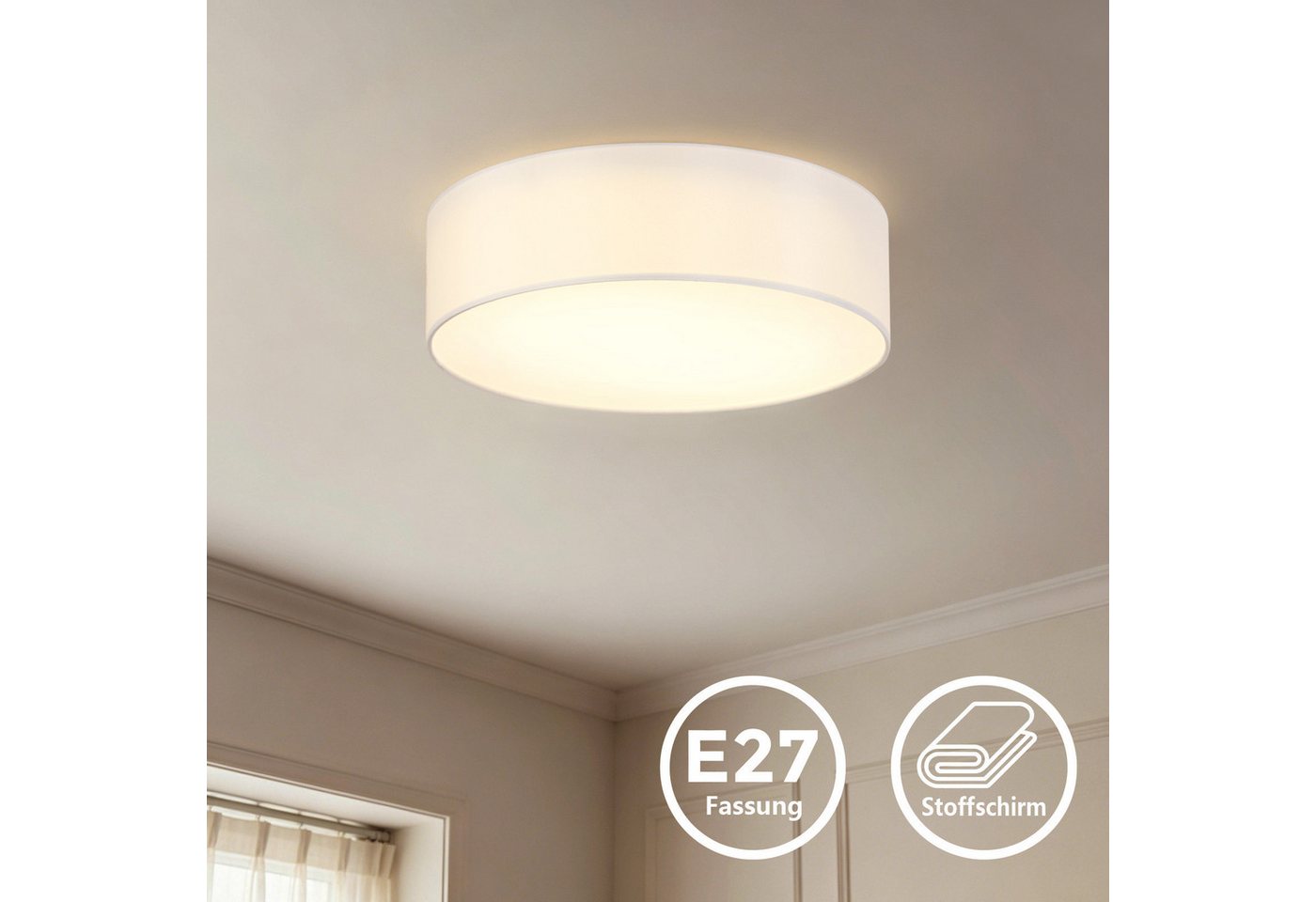 OTTO home Deckenleuchte Avveline - Textilschirm Deckenlampe, ohne Leuchtmittel, wählbar in verschiedenen Stoffausführungen, Größen und Farben, E27 – Bild 3 von 5