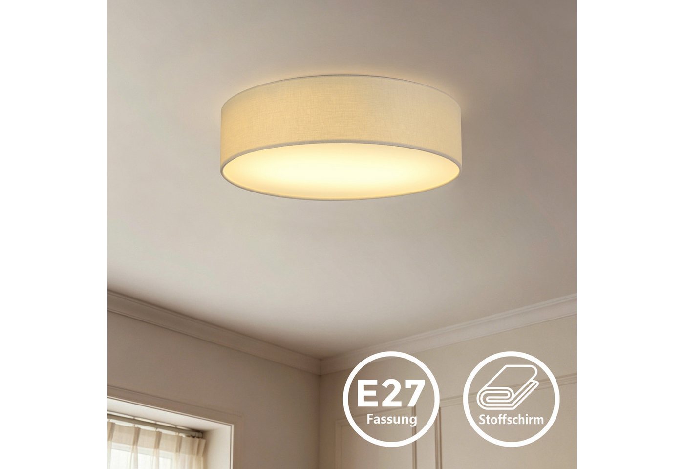 OTTO home Deckenleuchte Avveline - Textilschirm Deckenlampe, ohne Leuchtmittel, wählbar in verschiedenen Stoffausführungen, Größen und Farben, E27 – Bild 3 von 5