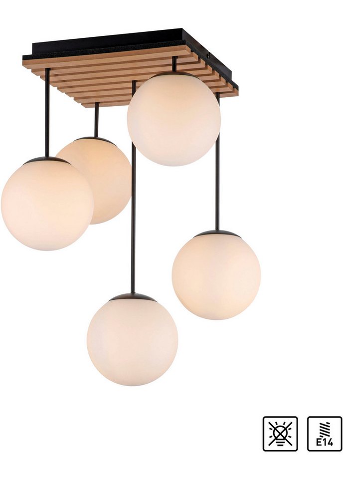 OTTO home Deckenleuchte Evinnia Akustikpaneele mit Glaskugeln, ohne Leuchtmittel, Leuchtmittel wechselbar, Warmweiß, Holz, Akustik, Paneele, Glas, Deckenlampe E – Bild 2 von 5
