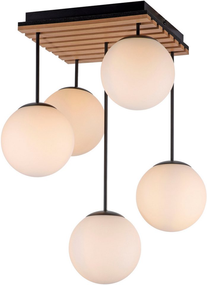 OTTO home Deckenleuchte Evinnia Akustikpaneele mit Glaskugeln, ohne Leuchtmittel, Leuchtmittel wechselbar, Warmweiß, Holz, Akustik, Paneele, Glas, Deckenlampe E – Bild 3 von 5