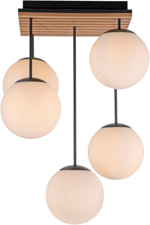 OTTO home Deckenleuchte Evinnia Akustikpaneele mit Glaskugeln, ohne Leuchtmittel, Leuchtmittel wechselbar, Warmweiß, Holz, Akustik, Paneele, Glas, Deckenlampe E – Bild 4 von 5