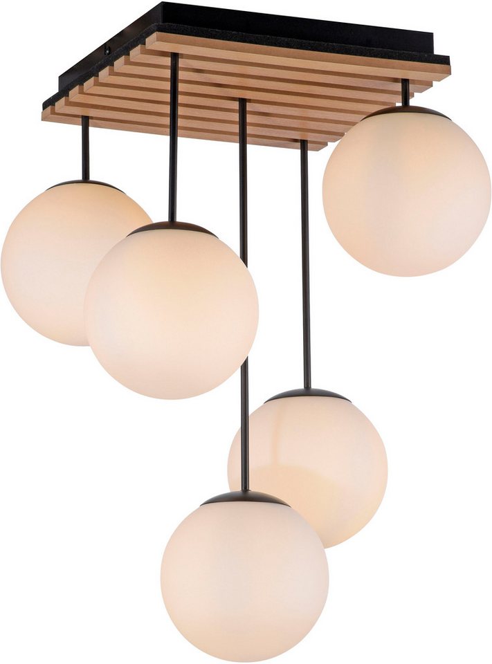 OTTO home Deckenleuchte Evinnia Akustikpaneele mit Glaskugeln, ohne Leuchtmittel, Leuchtmittel wechselbar, Warmweiß, Holz, Akustik, Paneele, Glas, Deckenlampe E – Bild 5 von 5