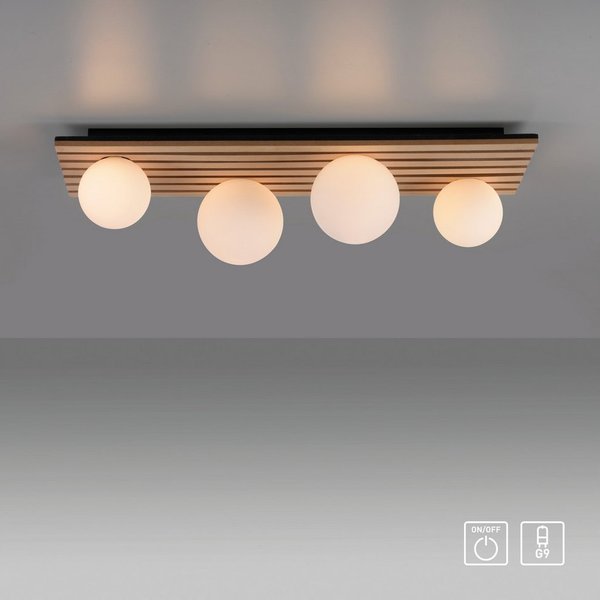 OTTO home Deckenleuchte Evinnia Akustikpaneele mit Glaskugeln, ohne Leuchtmittel, Leuchtmittel wechselbar, Warmweiß, Holz, Akustik, Paneele, Glas, opal matt wei